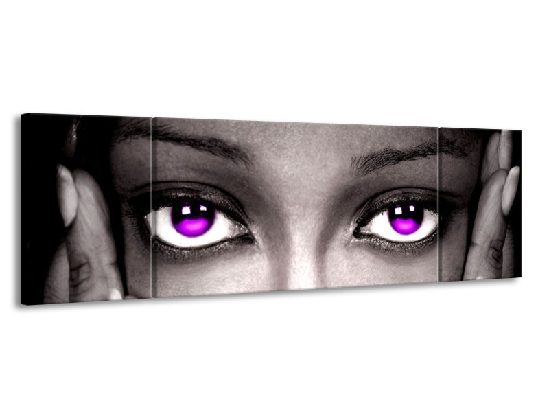Canvas schilderij Gezicht | Zwart, Wit, Paars | 170x50cm 3Luik