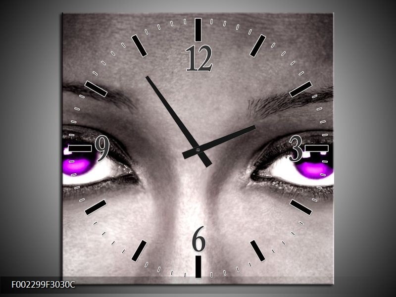 Klok schilderij Gezicht | Zwart, Wit, Paars | 30x30cm 1Luik