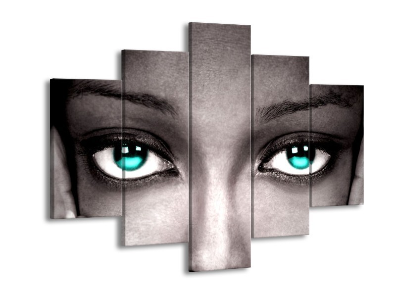 Canvas schilderij Gezicht | Zwart, Wit, Blauw | 150x105cm 5Luik