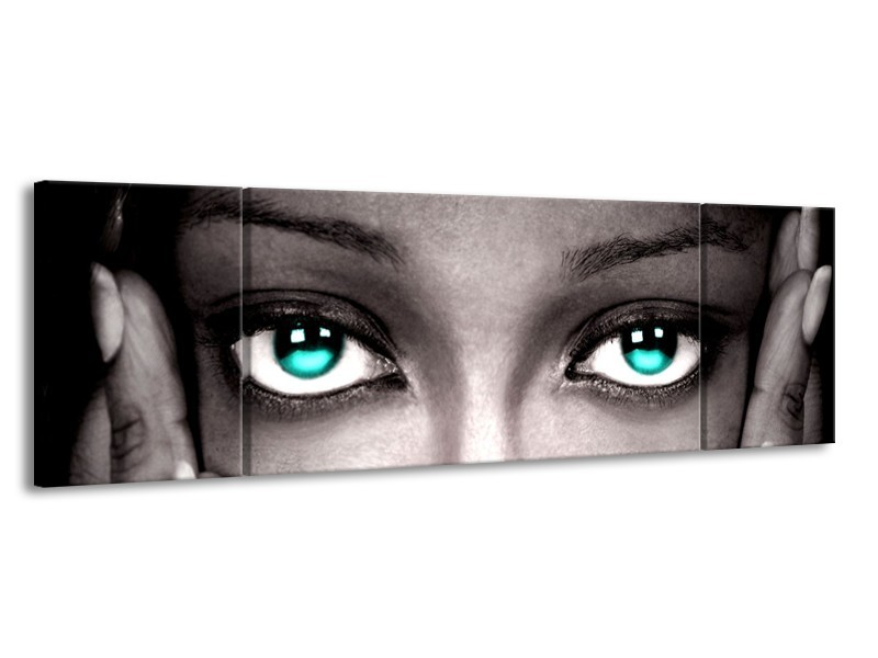 Canvas schilderij Gezicht | Zwart, Wit, Blauw | 170x50cm 3Luik