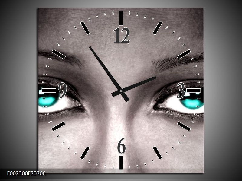 Klok schilderij Gezicht | Zwart, Wit, Blauw | 30x30cm 1Luik