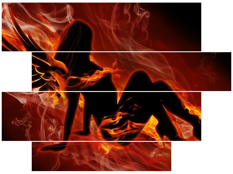 Canvas schilderij Vrouw | Zwart, Oranje, Geel | 115x85cm 4Luik