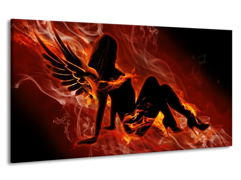 Canvas schilderij Vrouw | Zwart, Oranje, Geel | 190x100cm 1Luik