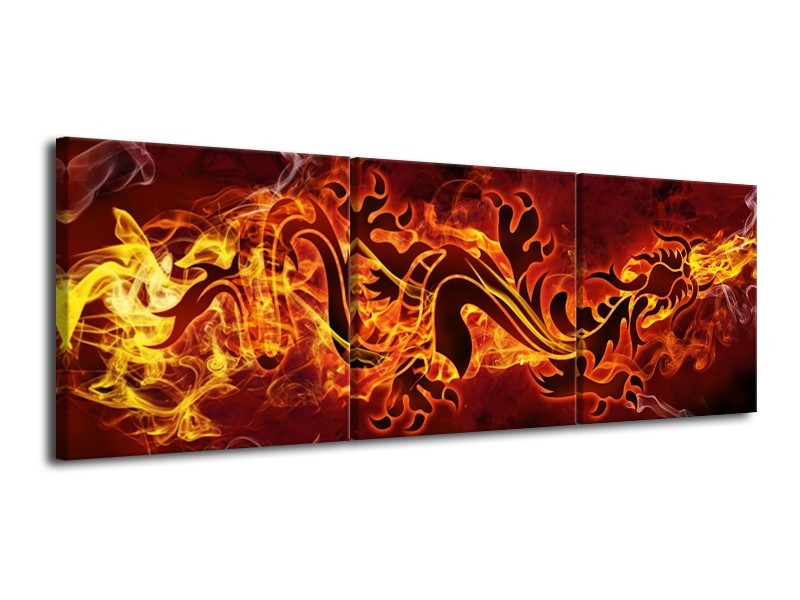 Canvas schilderij Abstract | Rood, Geel, Oranje | 120x40cm 3Luik