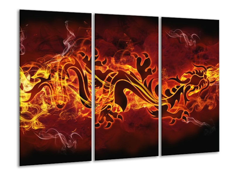 Canvas schilderij Abstract | Rood, Geel, Oranje | 120x80cm 3Luik