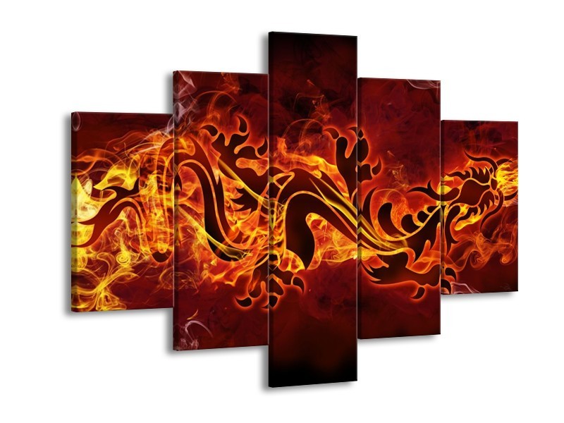 Glas schilderij Abstract | Rood, Geel, Oranje | 150x105cm 5Luik