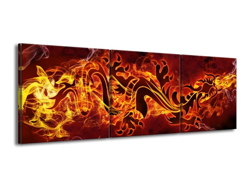 Canvas schilderij Abstract | Rood, Geel, Oranje | 150x50cm 3Luik