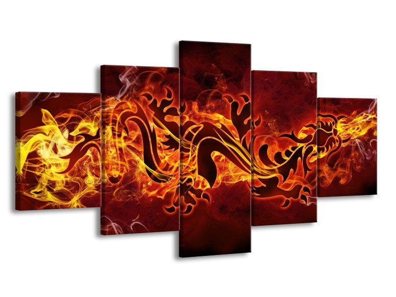 Canvas schilderij Abstract | Rood, Geel, Oranje | 150x80cm 5Luik