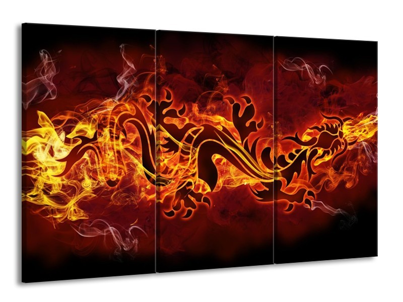 Glas schilderij Abstract | Rood, Geel, Oranje | 165x100cm 3Luik