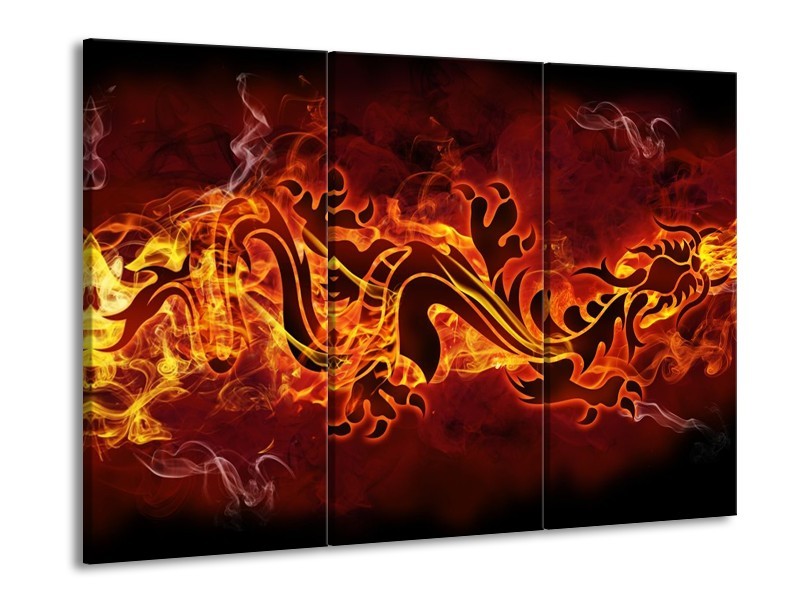 Canvas schilderij Abstract | Rood, Geel, Oranje | 90x60cm 3Luik