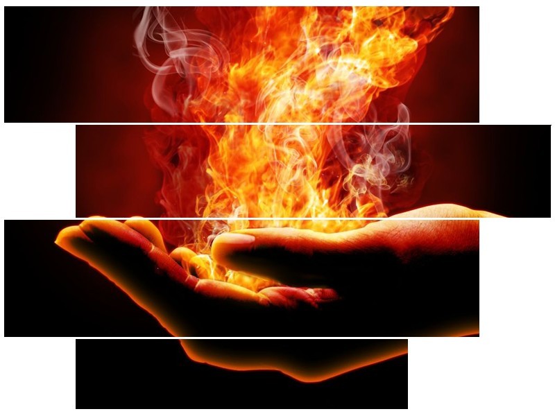 Canvas schilderij Hand | Rood, Geel, Oranje | 115x85cm 4Luik