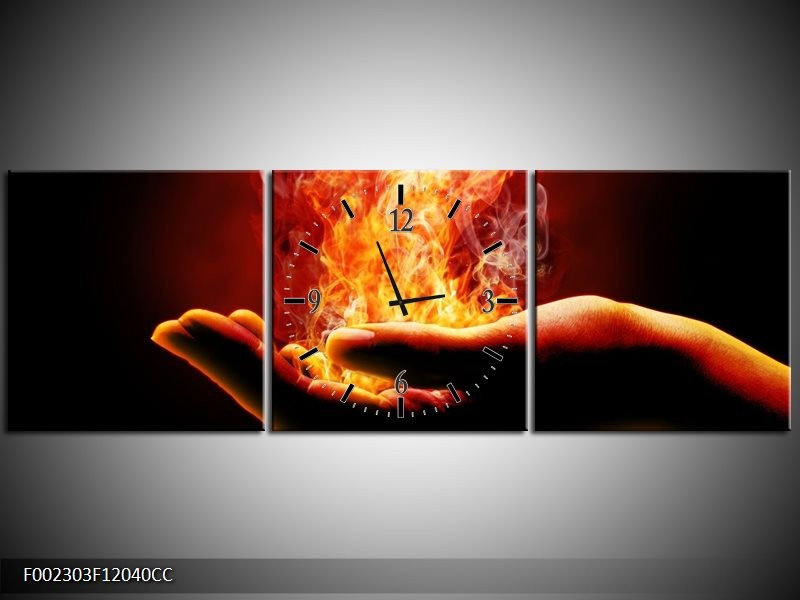 Klok schilderij Hand | Rood, Geel, Oranje | 120x40cm 3Luik