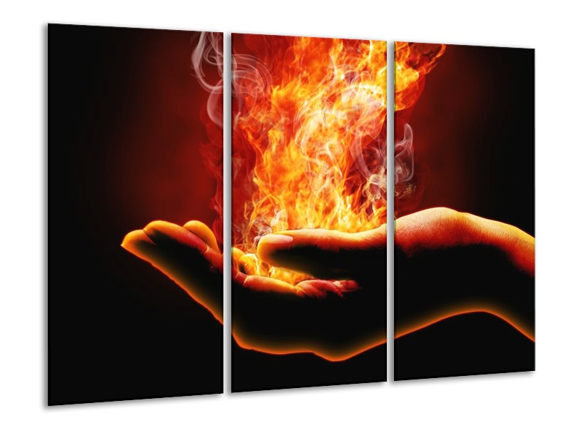 Canvas schilderij Hand | Rood, Geel, Oranje | 120x80cm 3Luik