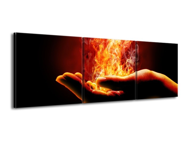 Canvas schilderij Hand | Rood, Geel, Oranje | 150x50cm 3Luik