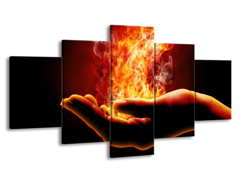 Canvas schilderij Hand | Rood, Geel, Oranje | 150x80cm 5Luik