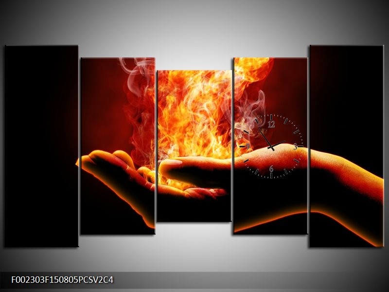 Klok schilderij Hand | Rood, Geel, Oranje | 150x80cm 5Luik