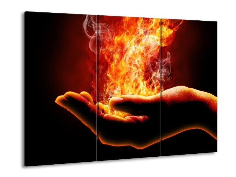 Canvas schilderij Hand | Rood, Geel, Oranje | 90x60cm 3Luik