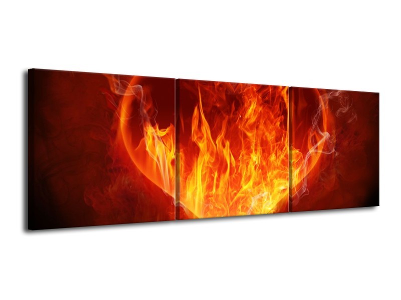 Canvas schilderij Hart | Rood, Geel, Oranje | 120x40cm 3Luik
