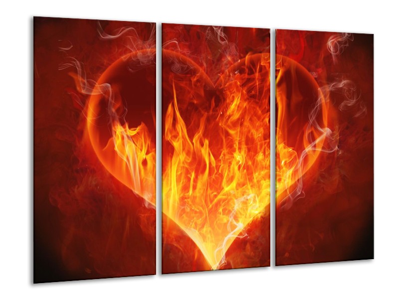 Canvas schilderij Hart | Rood, Geel, Oranje | 120x80cm 3Luik