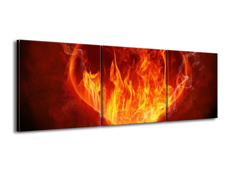 Canvas schilderij Hart | Rood, Geel, Oranje | 150x50cm 3Luik