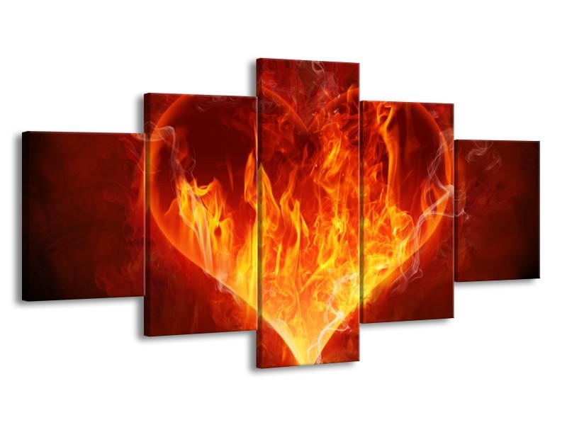 Canvas schilderij Hart | Rood, Geel, Oranje | 150x80cm 5Luik
