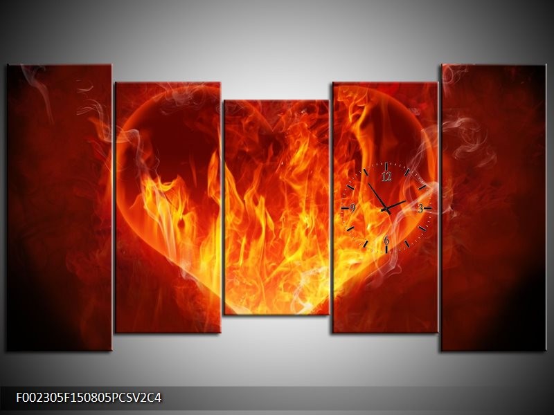Klok schilderij Hart | Rood, Geel, Oranje | 150x80cm 5Luik