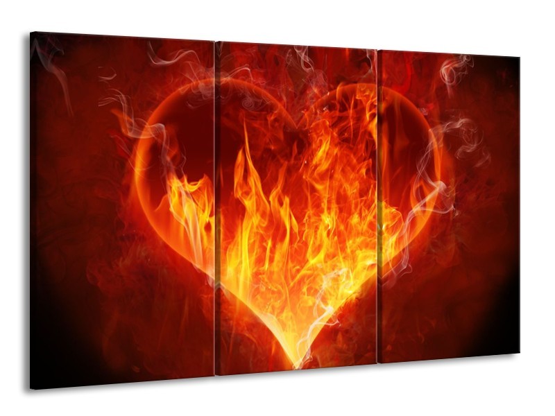 Glas schilderij Hart | Rood, Geel, Oranje | 165x100cm 3Luik