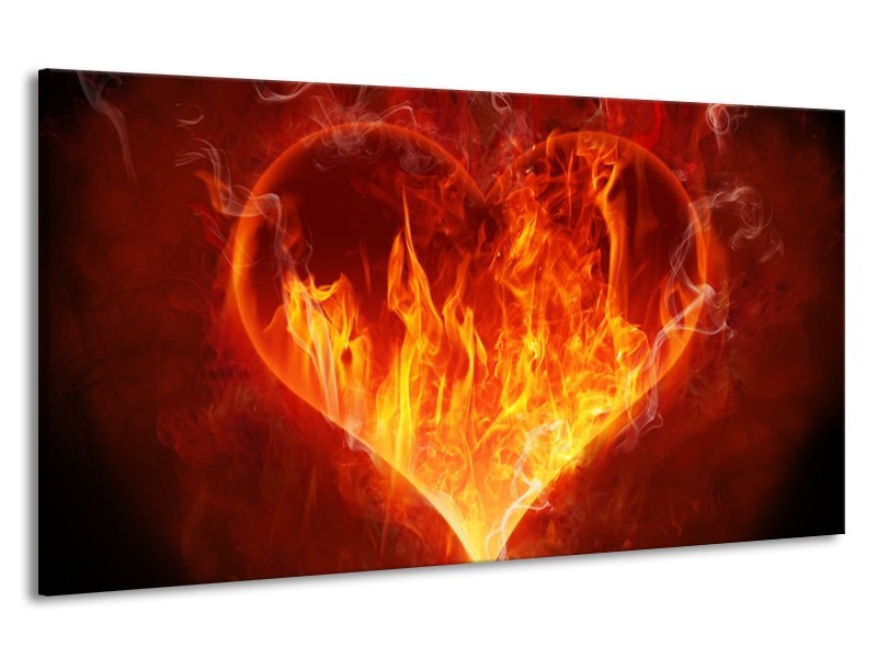 Canvas schilderij Hart | Rood, Geel, Oranje | 190x100cm 1Luik