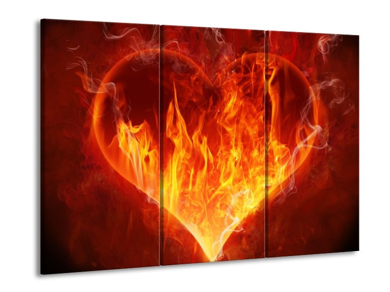 Canvas schilderij Hart | Rood, Geel, Oranje | 90x60cm 3Luik