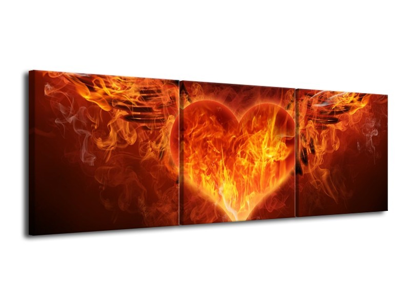 Canvas schilderij Hart | Rood, Geel, Oranje | 120x40cm 3Luik