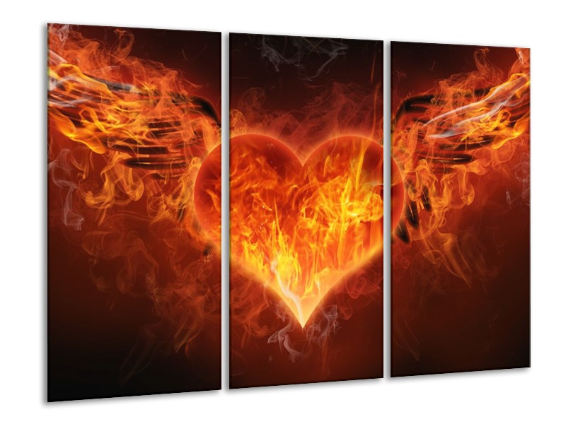Canvas schilderij Hart | Rood, Geel, Oranje | 120x80cm 3Luik