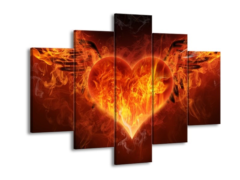 Glas schilderij Hart | Rood, Geel, Oranje | 150x105cm 5Luik