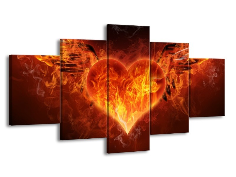 Canvas schilderij Hart | Rood, Geel, Oranje | 150x80cm 5Luik