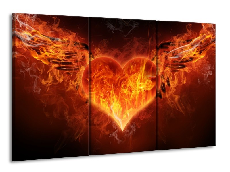 Glas schilderij Hart | Rood, Geel, Oranje | 165x100cm 3Luik