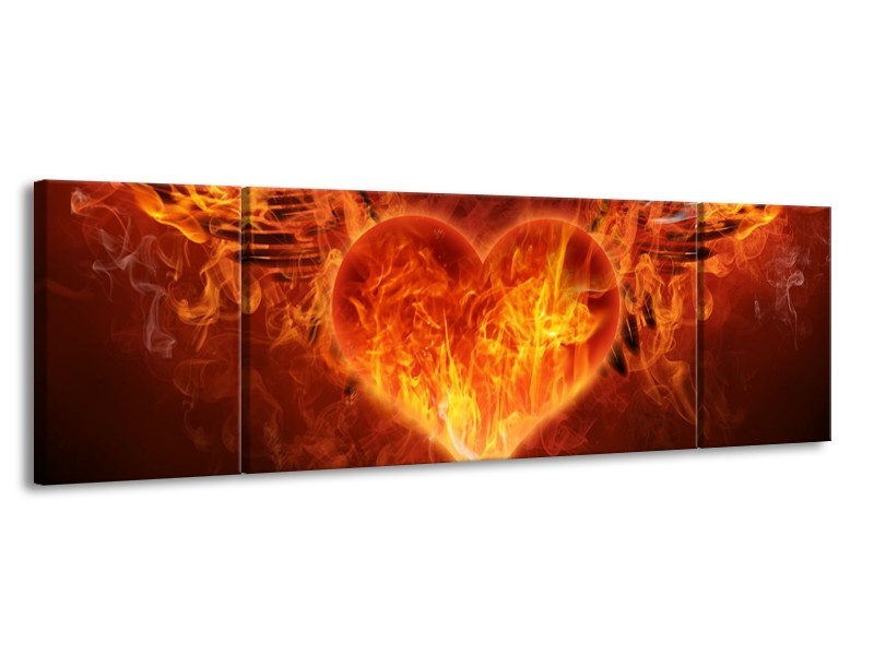 Canvas schilderij Hart | Rood, Geel, Oranje | 170x50cm 3Luik