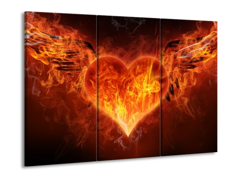 Canvas schilderij Hart | Rood, Geel, Oranje | 90x60cm 3Luik