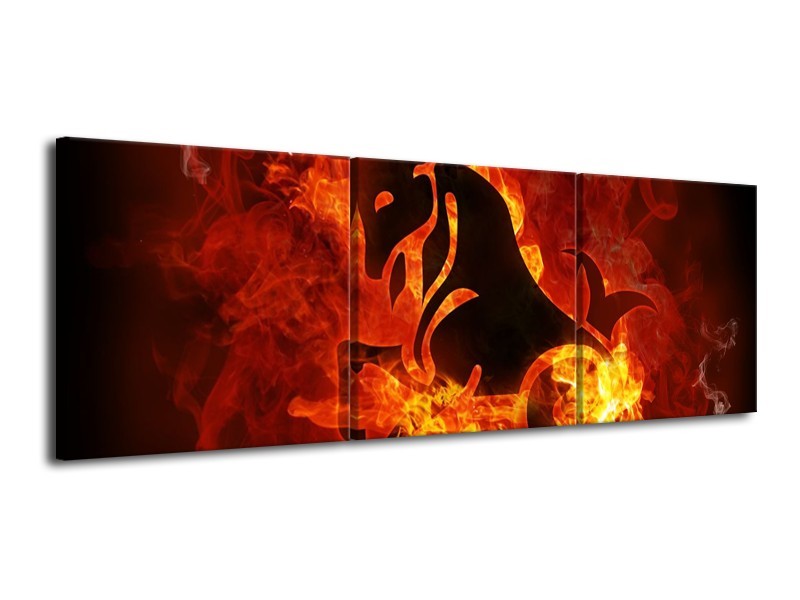 Canvas schilderij Paard | Rood, Geel, Oranje | 120x40cm 3Luik