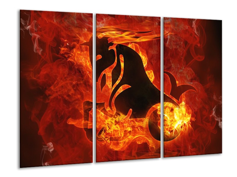 Canvas schilderij Paard | Rood, Geel, Oranje | 120x80cm 3Luik