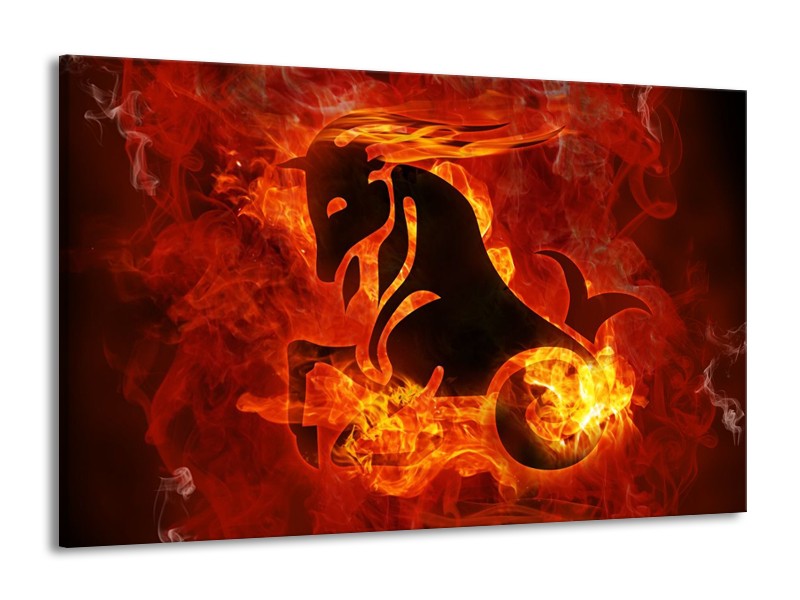 Canvas schilderij Paard | Rood, Geel, Oranje | 140x90cm 1Luik
