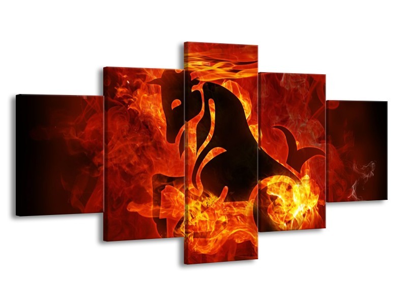 Canvas schilderij Paard | Rood, Geel, Oranje | 150x80cm 5Luik