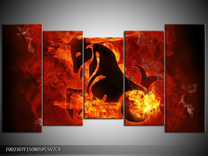 Klok schilderij Paard | Rood, Geel, Oranje | 150x80cm 5Luik