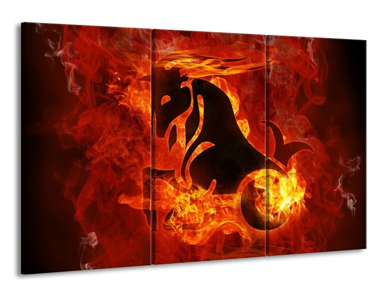 Glas schilderij Paard | Rood, Geel, Oranje | 165x100cm 3Luik