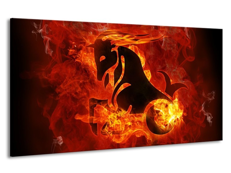 Canvas schilderij Paard | Rood, Geel, Oranje | 190x100cm 1Luik