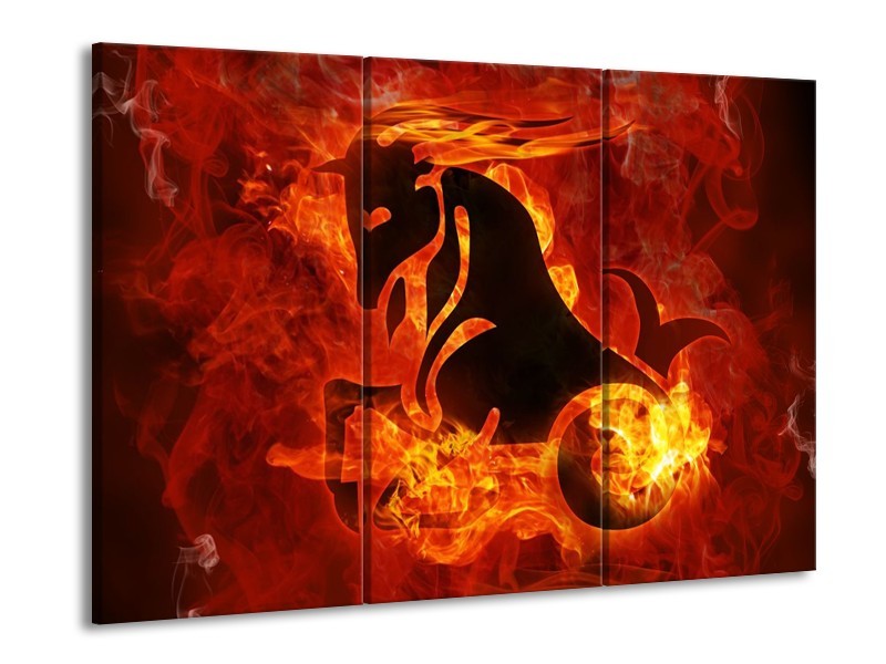 Canvas schilderij Paard | Rood, Geel, Oranje | 90x60cm 3Luik