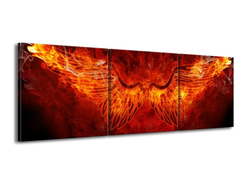 Glas schilderij Abstract | Rood, Geel, Oranje | 150x50cm 3Luik