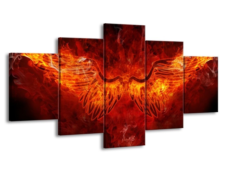 Canvas schilderij Abstract | Rood, Geel, Oranje | 150x80cm 5Luik