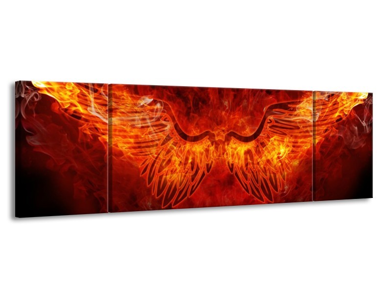 Canvas schilderij Abstract | Rood, Geel, Oranje | 170x50cm 3Luik