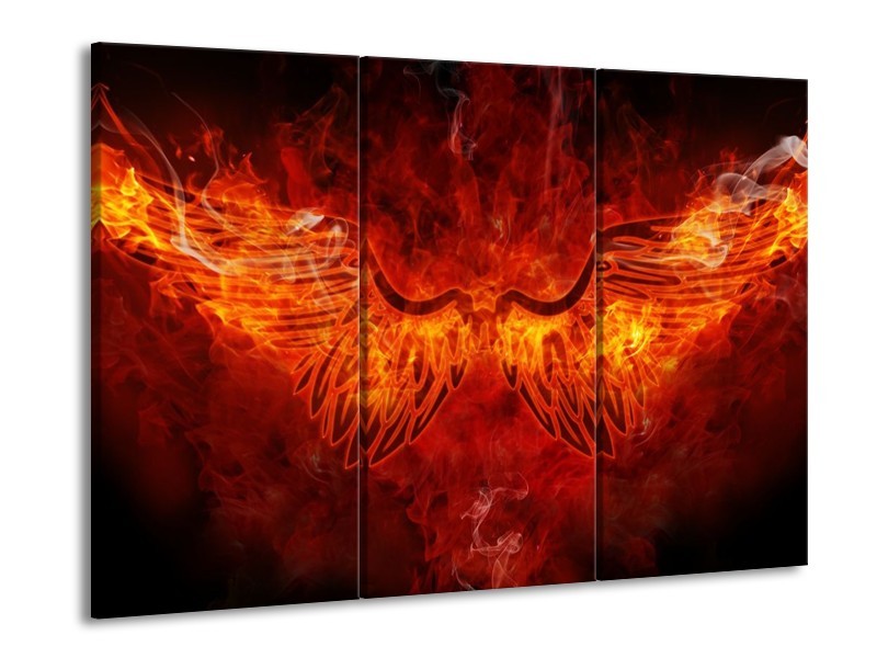 Canvas schilderij Abstract | Rood, Geel, Oranje | 90x60cm 3Luik