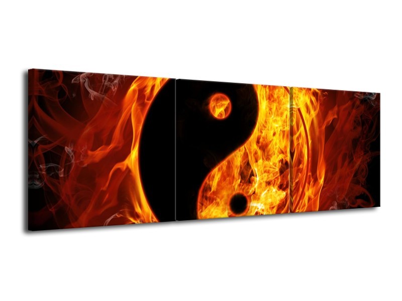 Canvas schilderij Abstract | Rood, Geel, Oranje | 120x40cm 3Luik