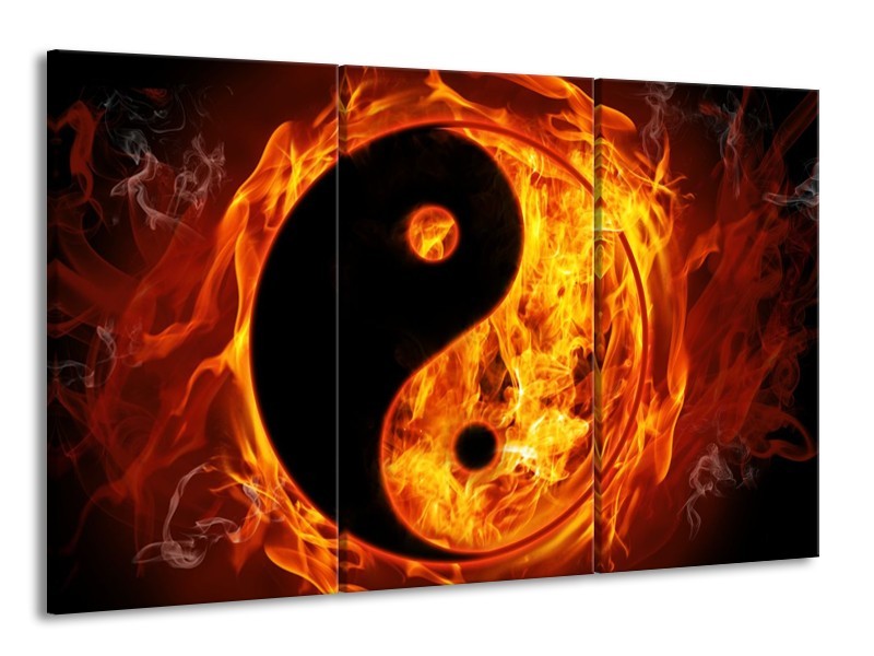 Glas schilderij Abstract | Rood, Geel, Oranje | 165x100cm 3Luik